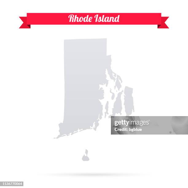 rhode island map on white background with red banner - rhode island red stock illustrations