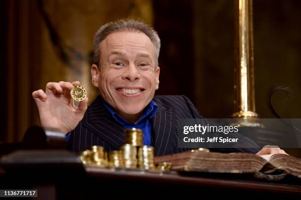 Warwick Davis in the original Gringotts Wizarding Bank set at Warner Bros. Studio Tour London on March 19, 2019 in Watford, England. Warner Bros....