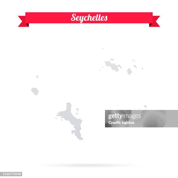 seychelles map on white background with red banner - seychelles stock illustrations