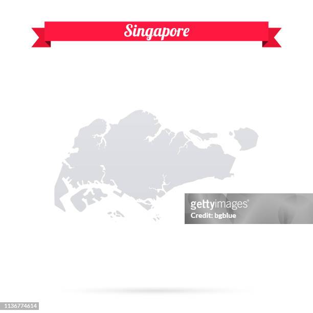 stockillustraties, clipart, cartoons en iconen met singapore kaart op witte achtergrond met rode banner - singapore map