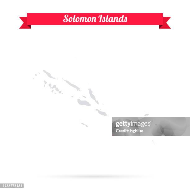 solomon islands map on white background with red banner - solomon islands stock illustrations