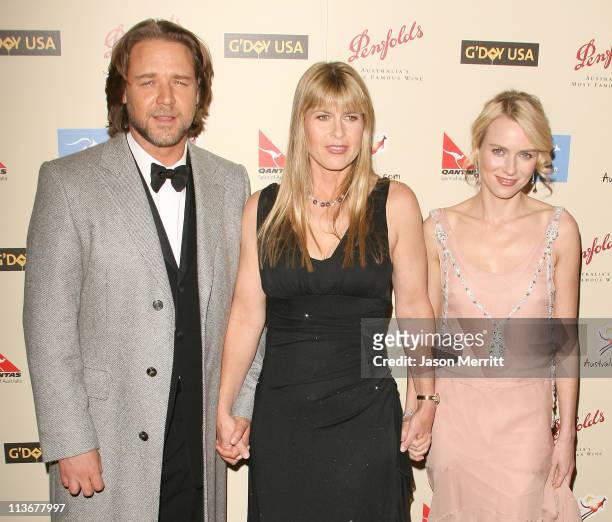 Russell Crowe, Terri Irwin and Naomi Watts during 2007 Australia Week Gala - Arrivals in Los Angeles, California, United States.