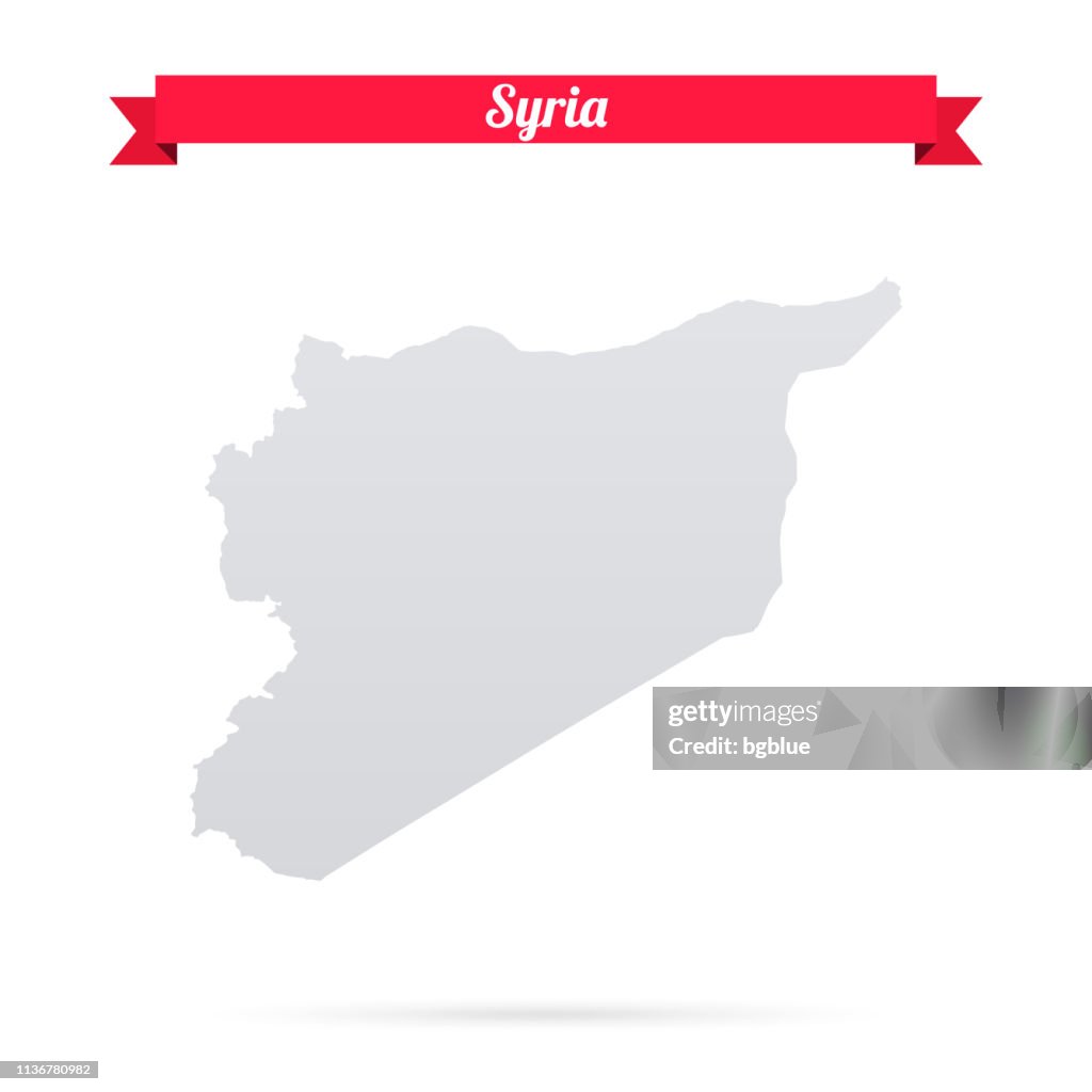 Syria map on white background with red banner