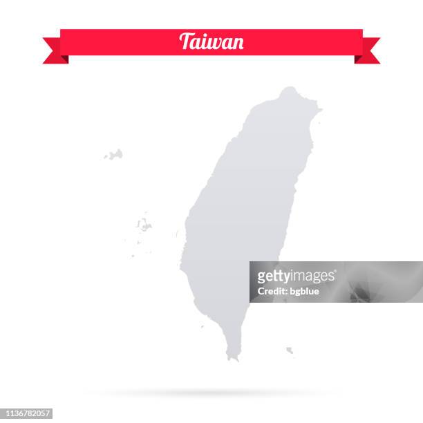 taiwan map on white background with red banner - taiwan icon stock illustrations
