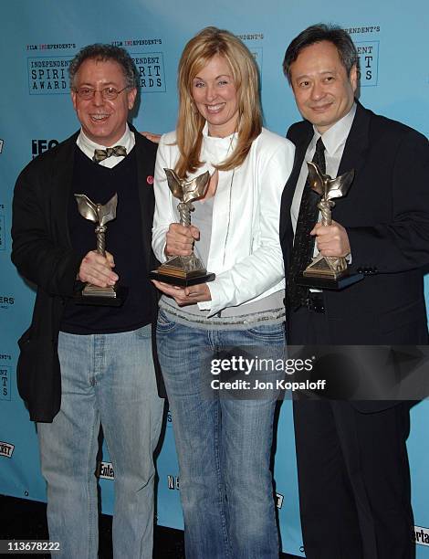 James Schamus, winner Best Feature for Brokeback Mountain, Ang Lee, winner Best Director for Brokeback Mountain, and Diana Ossana, winner Best...