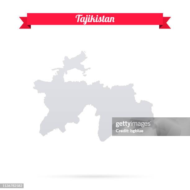 tajikistan map on white background with red banner - tajikistan stock illustrations