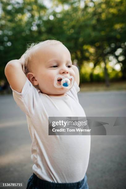 toddler playing in the park - おしゃぶり ストックフォトと画像