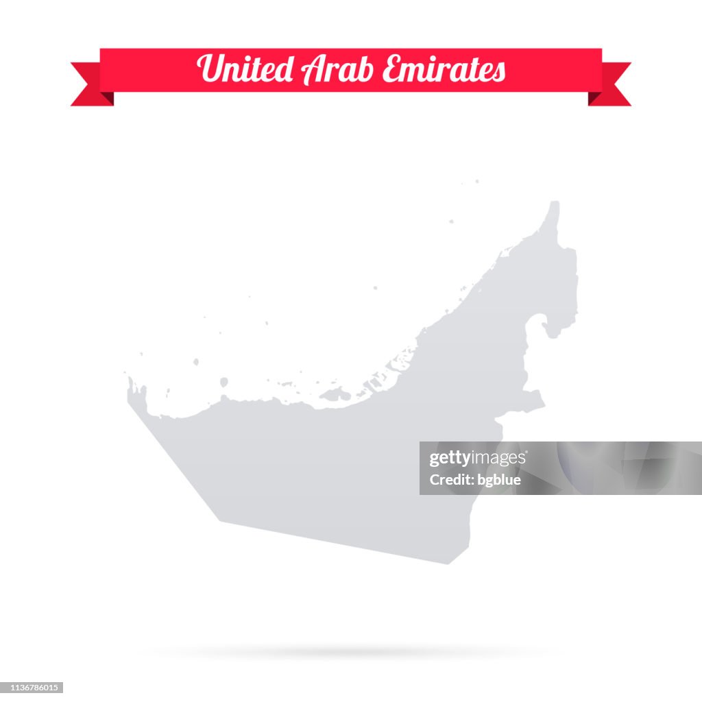 United Arab Emirates map on white background with red banner