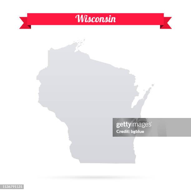 wisconsin map on white background with red banner - file wisconsin pole of inaccessibility.png stock illustrations