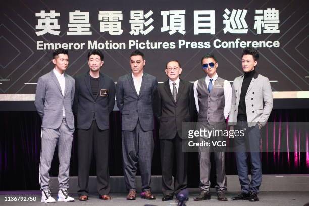 Actor Raymond Lam , actor Nicholas Tse Ting-fung , actor Sean Lau Ching-wan and actor Wang Qianyuan attend Emperor Motion Pictures press conference...