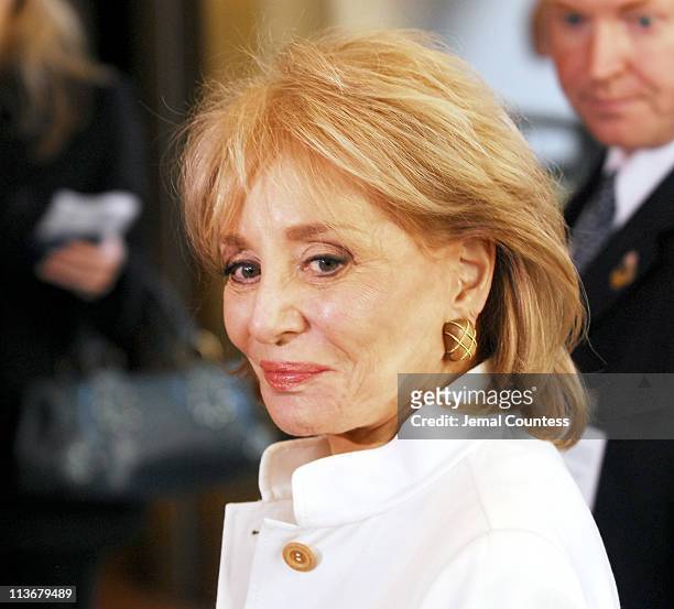 Barbara Walters arrives at the Memorial for Dana Reeve at the New Amsterdam Theatre on March 10, 2006 in New York City. Dana Reeve, wife of the late...