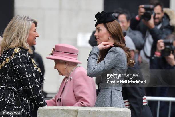Queen Elizabeth II and Catherine, Duchess of Cambridge visit King's College London to officially open Bush House, the latest education and learning...
