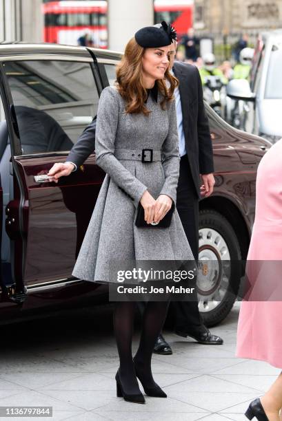 Catherine, Duchess of Cambridge visits King's College London on March 19, 2019 in London, England to officially open Bush House, the latest education...