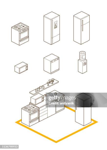 ilustraciones, imágenes clip art, dibujos animados e iconos de stock de elementos de casa/oficina - electrodoméstico