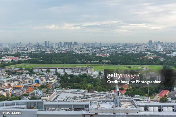 city view, high angle, nang leang racecourse. - wrexham stock pictures, royalty-free photos & images
