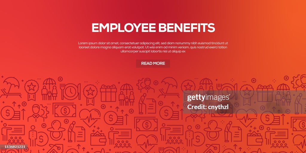 Vector set of design templates and elements for Employee Benefits in trendy linear style - Seamless patterns with linear icons related to Employee Benefits - Vector