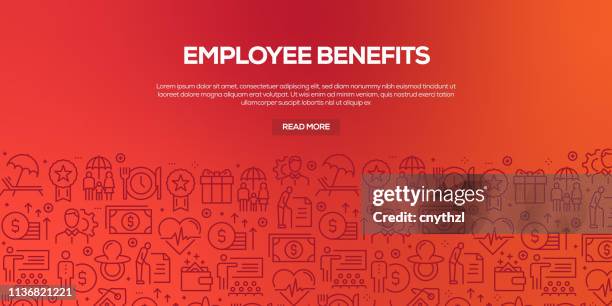 vector set of design templates and elements for employee benefits in trendy linear style - seamless patterns with linear icons related to employee benefits - vector - benefit for stock illustrations