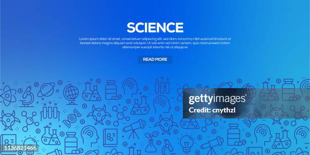 ilustraciones, imágenes clip art, dibujos animados e iconos de stock de conjunto vectorial de plantillas de diseño y elementos para la ciencia en el estilo lineal de moda-patrones sin fisuras con iconos lineales relacionados con la ciencia-vector - investigación médica