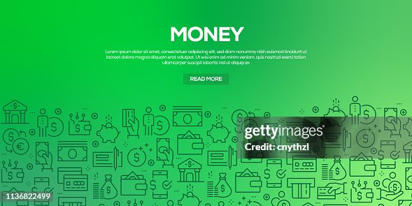 Vector set of design templates and elements for Money in trendy linear style - Seamless patterns with linear icons related to Money - Vector Vector set of design templates and elements for Money in trendy linear style - Seamless patterns with linear icons related to Money - Vector
