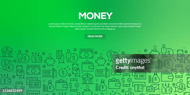 vector set of design templates and elements for money in trendy linear style - seamless patterns with linear icons related to money - vector - financiën stock illustrations