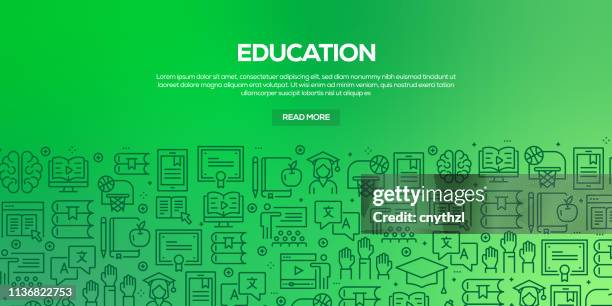 vector set of design templates and elements for education in trendy linear style - seamless patterns with linear icons related to education - vector - e learning pattern stock illustrations