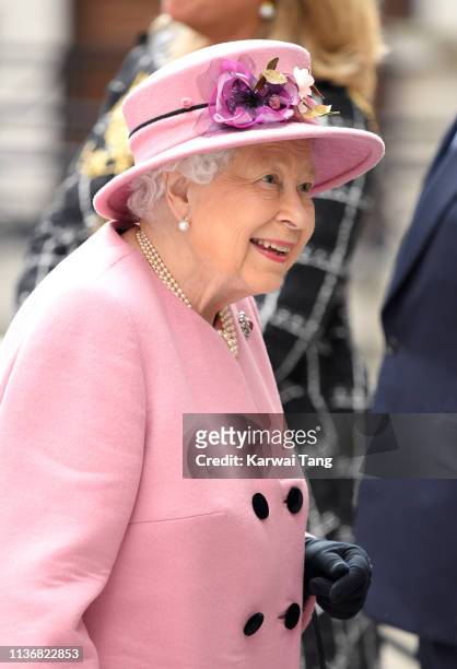Queen Elizabeth II visits King's College London accompanied by Catherine, Duchess of Cambridge to officially open Bush House, the latest education...
