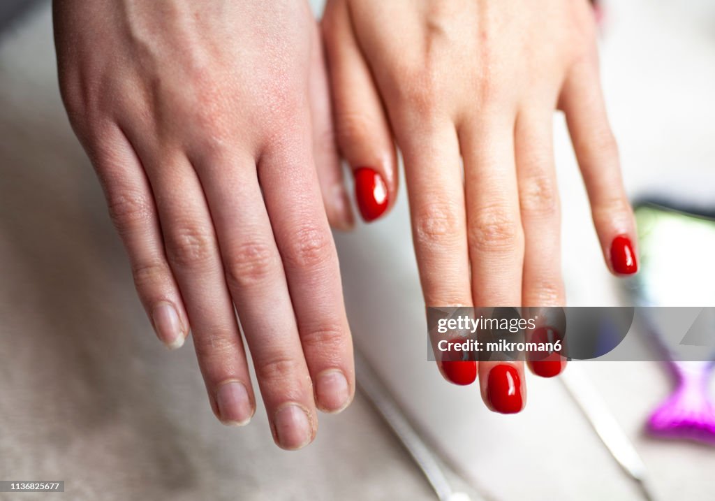 Before and after nail manicure