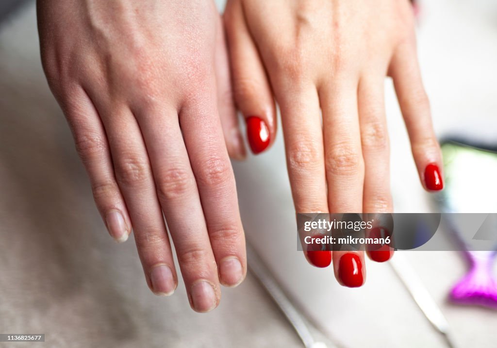 Before and after nail manicure