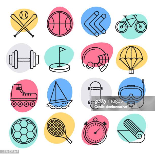 athletes physical performance doodle style vector icon set - gymnast stock illustrations