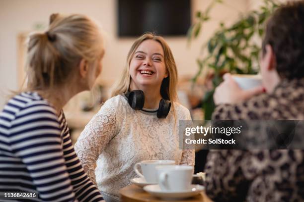 coffee with friends - down syndrome bildbanksfoton och bilder