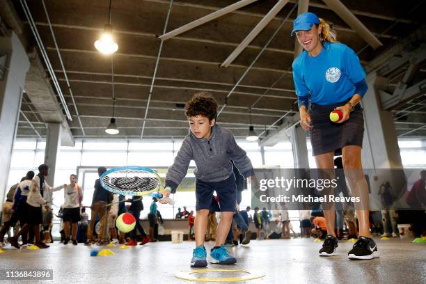 Young children take part in the Kids Day event during the Miami Open Presented by Itau on March 19, 2019 in Miami Gardens, Florida.