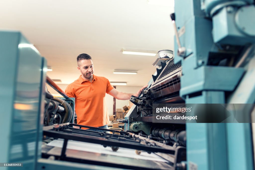 Workers in a printing factory