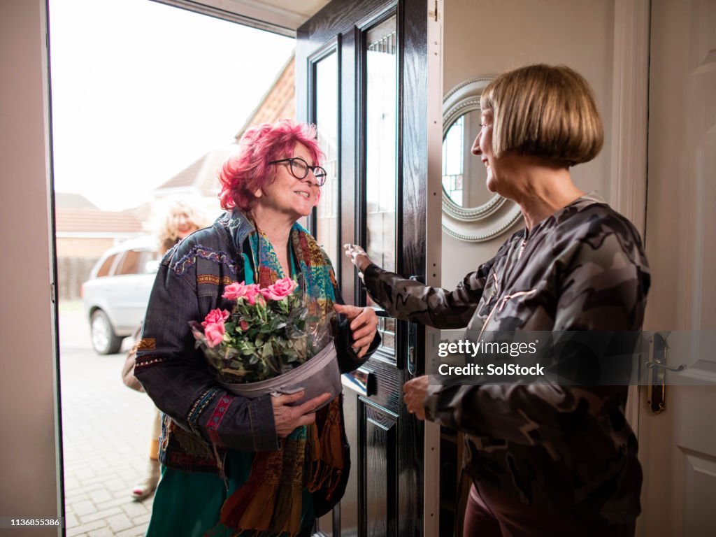 Friends Arriving for a Dinner Party