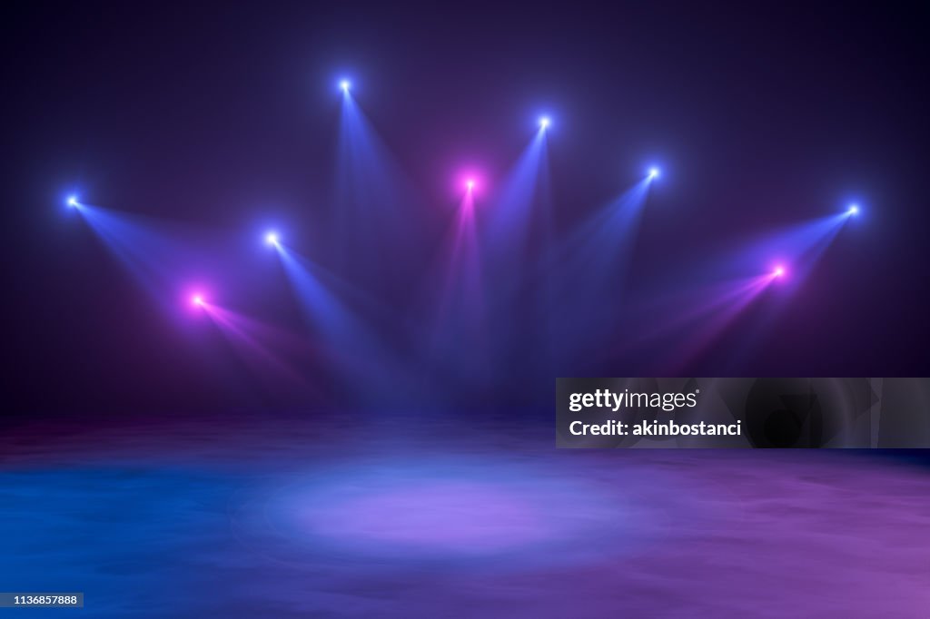 Luzes de néon, alargamento da lente, luz do espaço, fundo preto