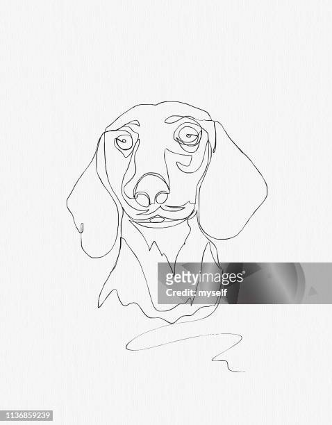 illustration. continuous line ink drawing. dog dachshund on white background - continuous line art stock pictures, royalty-free photos & images