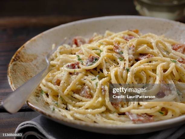 spaghetti carbonara - carbonara stock pictures, royalty-free photos & images
