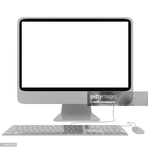 computer isolated on white. - computer monitor and keyboard stock pictures, royalty-free photos & images