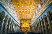 Indoor sight of the Basilica of Saint Paul outside the walls in Rome, Italy.