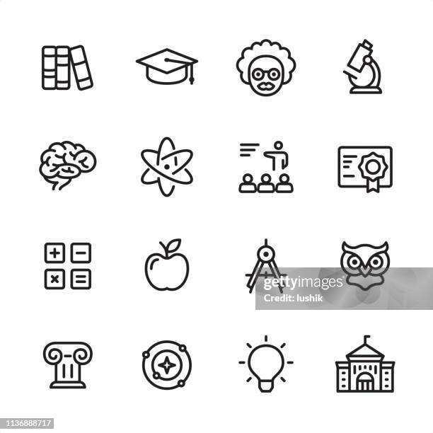 university education - outline icon set - animal brain stock illustrations