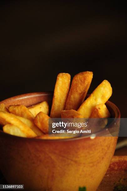 chunky french fries in a bowl - chunky chips stock pictures, royalty-free photos & images