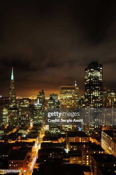 san francisco skyline night lights - nob hill stock pictures, royalty-free photos & images