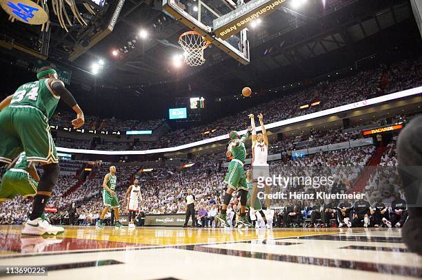 Playoffs: Miami Heat Zydrunas Ilgauskas in action, shot vs Boston Celtics at American Airlines Arena. Game 1.Miami, FL 5/1/2011CREDIT: Heinz...