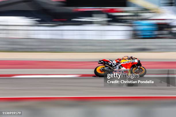 Marc Marquez of Spain rounds the bend during Free Practice 1 at the MotoGP Red Bull U.S. Grand Prix of The Americas at Circuit of The Americas on...