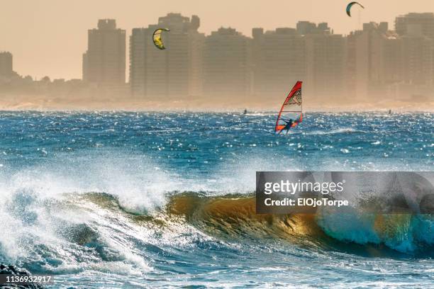 windsurfing in punta del este, maldonado department, uruguay - punta del este stock-fotos und bilder