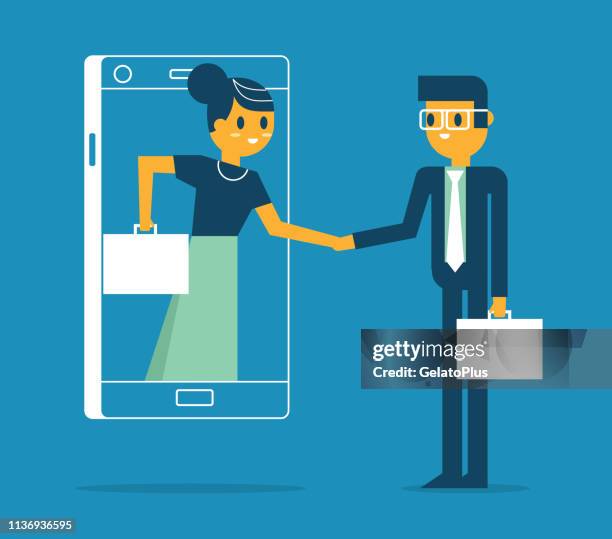 businesswoman - communication - virtual handshake stock illustrations