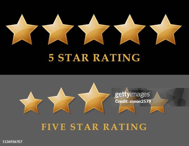 fünf golden rating star - 5 stars stock-grafiken, -clipart, -cartoons und -symbole