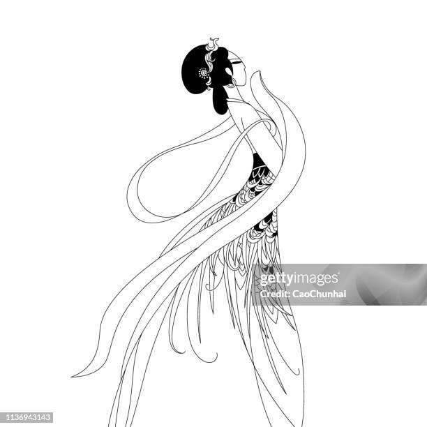 ilustrações de stock, clip art, desenhos animados e ícones de young women in ancient china - chinese dance