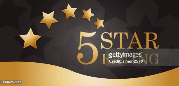 stockillustraties, clipart, cartoons en iconen met vijf gouden rating star banner - 5 stars