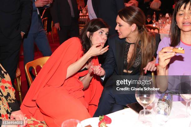Nora Tschirner makes fun with Carolin Kebekus during the ROMY award at Hofburg Vienna on April 13, 2019 in Vienna, Austria.