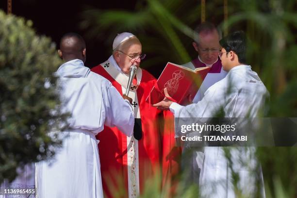 Pope Francis celebrates the Palm Sunday mass on April 14, 2019 at St. Peter's square in the Vatican.